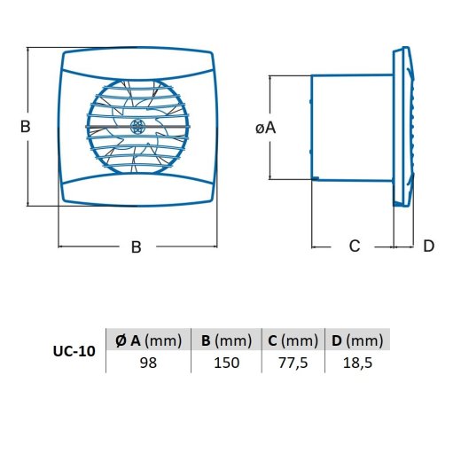 Badlüfter mit Feuchtigkeitssensor und Nachlauf UC-10 TH, Ø100 mm